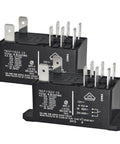 Two Pack DPDT Power Relay 12V DC Coil Beefy 30A 120 277VAC for industrial automation, showcasing dual voltage and quick-connect terminals
