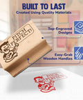 Slick Music Teacher Grading Stamps With Bold Red And Black Ink Pads And Convenient Refill Pack For Quick Classroom Feedback That Is A Total Class Saver And Major Game Changer, wooden handle stamp with 'PITCH PERFECT!' engraving.