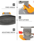 Close-up of Multi Functional Rotating Bench Vise with orange handle, non-slip base, and adjustable width for secure grip.