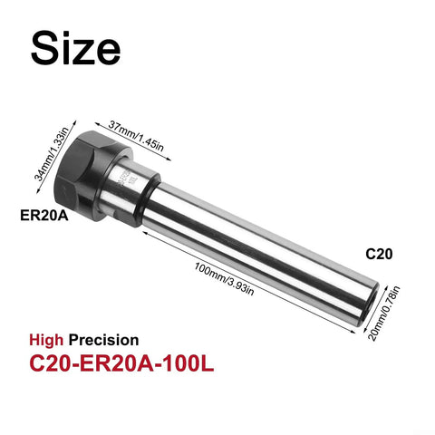 Heavy Duty Er Collet Chuck Straight Shank Extension Rod For Cnc Machining And Metalworking Up To 30K Rpm In Alloy Steel That Holds Firm With Hrc 58 Hardness Ground Precision For Your Shop Projects, ER20A precision tool.