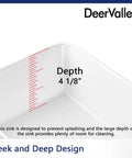 Upgrade Your Powder Room With This Sleek White Ceramic Vessel Sink Measuring 16 By 12 Inches For A Modern Rectangle Basin Setup Featuring Slick Glossy Finish And Hella Durable Build showing depth measurement of 4 1/8 inches.
