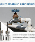 3 In 1 Pipe Threader Kit With Internal And External Threading Screw Extractor And Sealant Tape For One Half Inch And Three Quarter Inch PVC Pipes Electric Drill Compatible Plumbing DIY Tool For Home Improvement showing thread adaptors and pipe connection