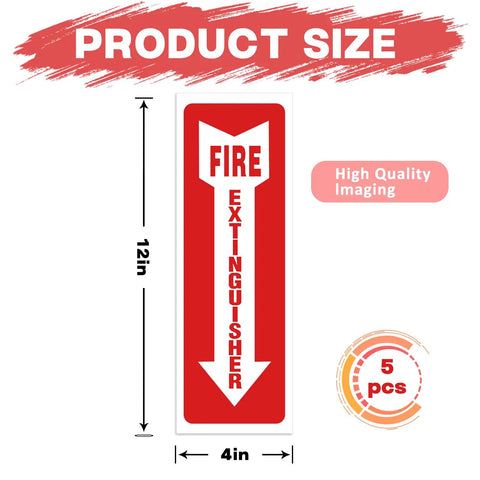Fire Extinguisher Stickers 4x12 Inch Pack Of 5 Signs With Arrows For Quick Emergency Locate At Home Office School And Hospital