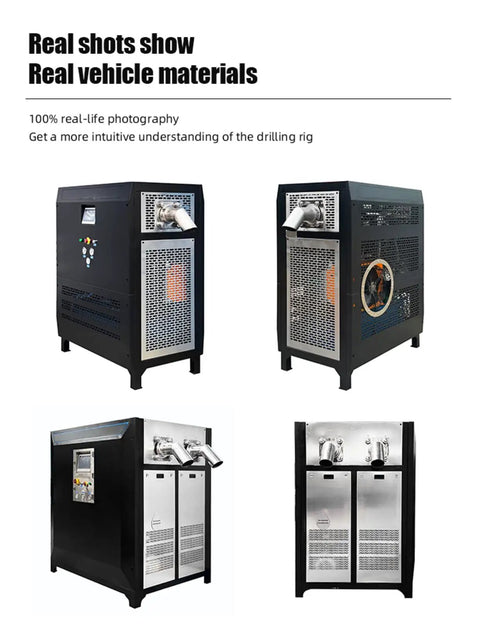 Heavy Duty Commercial Dry Ice Pellet Machine Automatic CO2 Granulator For Pro Workshop Blasting And Mold Repair side and front views.