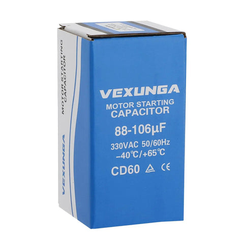 88-106 UF 330 VAC Round Motor Start Capacitor CD60 For Single Phase AC Motors Replacement, Compatible With Any Brand, Ideal For Pool Pumps Or Well Pumps, 50 To 60 Hz, -40C To 65C blue box