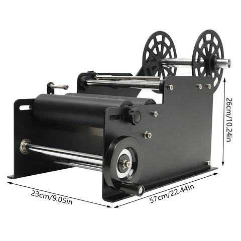 No Sweat Semi Automatic Label Applicator For Breweries And Food Shops showing a black handheld dispenser, 57cm wide.