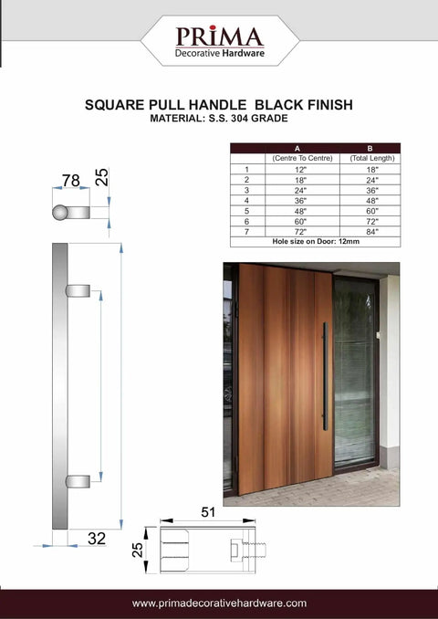 24 Inch Square Door Pull Handle Built Tough As Nails With 304 Stainless Steel In Sleek Black Finish Real Deal Heavy Duty Push And Pull Entry Door Hardware For Interior Exterior Front Pivot Glass Doors