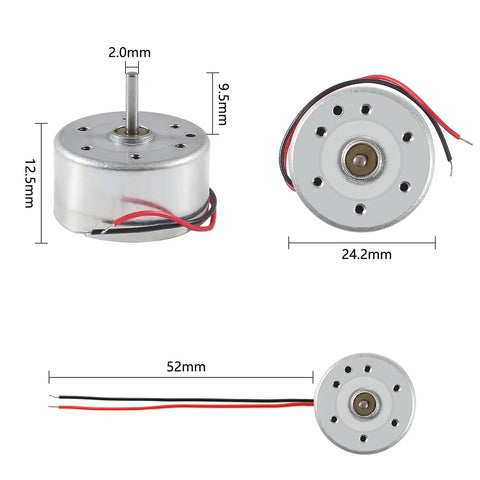 4 Pack DC Motors 3V 1730 RPM Mini Electric Motors for DIY Toys and Wind Turbines Shaft 9.5 x 2 mm Silver Body diagram