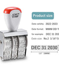 Slick 1.5 Inch Rubber Line Dater Stamp Featuring Quick Twist Dial Calendar Spanning Twelve Consecutive Years Built Tough As Nails For Everyday Office Paperwork Needs Separate Ink Pad Since This Tool Is A Total Damn Winner, showing date format and size.