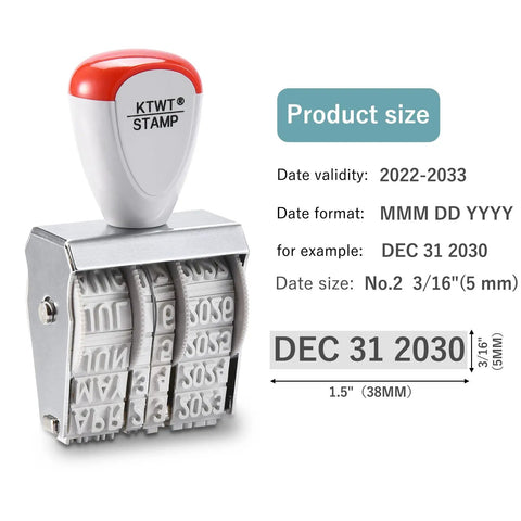 Slick 1.5 Inch Rubber Line Dater Stamp Featuring Quick Twist Dial Calendar Spanning Twelve Consecutive Years Built Tough As Nails For Everyday Office Paperwork Needs Separate Ink Pad Since This Tool Is A Total Damn Winner, showing date format and size.
