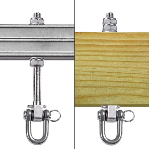 Rugged Heavy Duty Swing Mount Hardware Handles Insane Loads Without Playing Around For Porch Swings Yoga Hammocks And Punching Bags On Wood Or Steel Beams showing metal and wood beam connections.