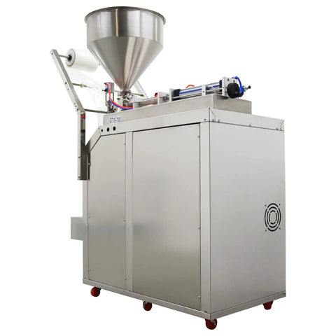 Automatic Quantitative Filling Machine For Paste Liquid And Granule Packaging With Built In Bag Maker And Tight Seal Design 10 To 100 Ml Capacity Smooth Operator Zero Fuss Packager 110v, stainless steel design with hopper.