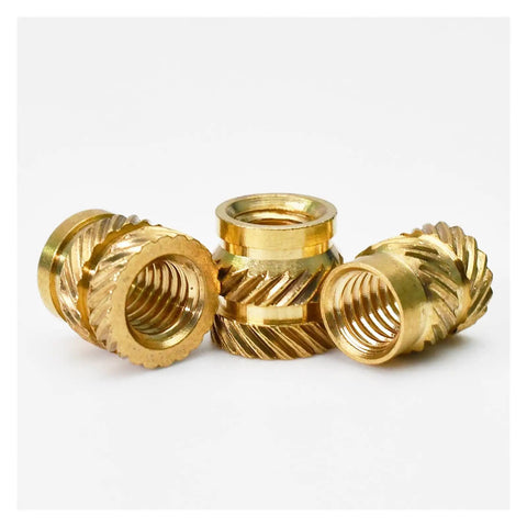 50 Pack Brass Heat Set Inserts M3 For Laptop Repairs And 3D Printing Projects, showcasing knurled thread design and brass material.