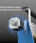 Close-up of NEMA23 stepper motor on ProVerXL 4030 CNC Router For Wood Metal Acrylic MDF Carving And Engraving 3 Axis Milling Machine A Beast With A 400 By 300 By 110 Mm Working Area Easy Setup With Preassembled XYZ Axis And Wires Includes Three Month Carveco Maker Subscription.