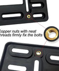 Universal Front License Plate Bracket For SUV And Truck, detail of copper nuts in heavy duty plastic surround