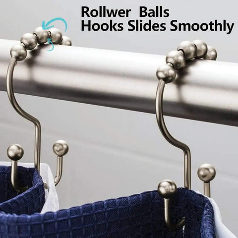 Rust Proof Stainless Steel Shower Curtain Hooks Set Of 12 With Easy Glide Double Rings Brushed Nickel on rod