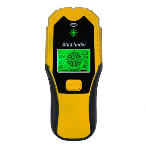 Fafeicy 5 in 1 Stud Finder Wall Scanner LCD Display Audio Alarm with Metal Wood AC Wire Detection for Joist Center Location (Yellow) front view