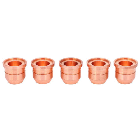 Bronze colored copper nozzles from the Awesome 5 Piece Plasma Nozzle Kit With Electrode Tips Compatible With Most Cutting Machines For Tough Jobs And Reliable High Temp Performance.