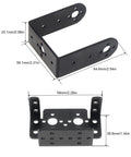 Two black aluminum pan-tilt servo mount brackets (U- and L-shaped) for MG995/MG996R, 2-set kit