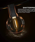 Close-up of lit G40 shatterproof bulb from Outdoor String Lights 48Ft With 25 G40 Shatterproof LED Bulbs Waterproof Hanging Lights For Backyard Porch Deck Garden Party One Spare Bulb Dimmable With Dimmer Or Smart Control, showing durability.