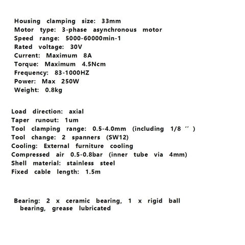 Heavy Duty High Speed Water Cooled Spindle Rock Solid For Metal And Non Metal Polishing Cnc Routers specifications list