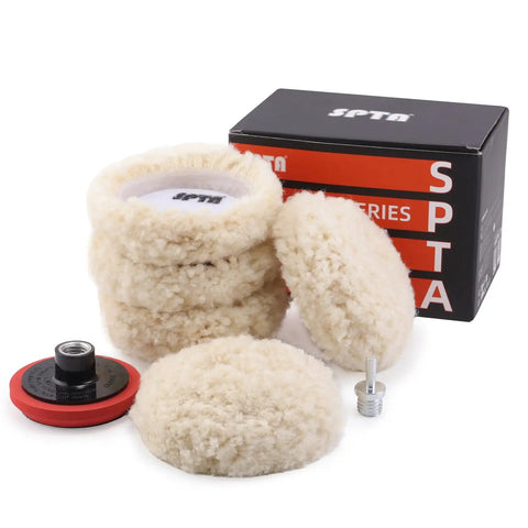 Five Piece Natural Wool Buffing Pad Set For Car Polishing 3 Inch 75mm With Hook And Loop Backing Pad And Extension Shank