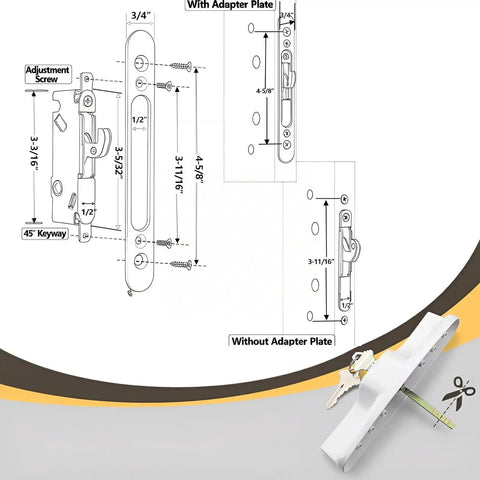Level Up Your Home Security With This Heavy Duty Aluminum Sliding Glass Patio Door Handle Set Featuring Rock Solid Mortise Lock And Spare Keys For Dead Simple Diy Fixes - Detailed schematic with dimensions for installation.