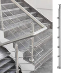 Heavy Duty 304 Stainless Steel Cable Railing Posts With Kickass Adjustable Angle Hardware For Rock Solid Deck Stair Safety And Weatherproof Outdoor Balcony Fencing installed on staircase with gray marble steps.