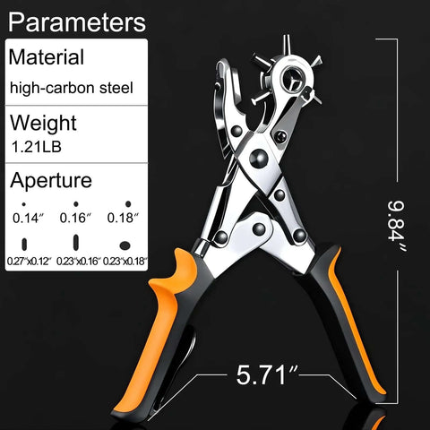 Leather Belt Hole Puncher Set With 3 Round Holes, 2 Flat Holes, And 1 Oval Hole, Pro Grade, ergonomic handle, 65 Mn steel
