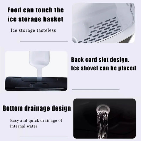 Quiet Countertop Nugget Ice Machine Packs Self Cleaning Tech And Instant Chill Power To Drop Snack Sized Pebble Ice showing ice storage basket and drainage design.