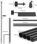 Heavy Duty Ground Stake Mount Bracket For Outdoor Security Cameras And Solar Panels With 16.5 Inch Adjustable Yard Pole, showing dimensions and components.