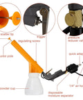 Badass Portable Electric Electrostatic Powder Spray Gun Kit With Slick 10 To 15 Psi Performance showing spray gun parts like trigger and powder cup.