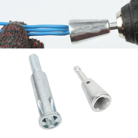Pro Grade 40Cr Steel Wire Stripper And Terminal Twist Fixture Compatible With Power Drills showing wire connectors and tooling.