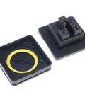 Rugged 10A Weatherproof Outdoor Power Outlet With Secure Cover For Caravans And RV Campers Black housing electrical socket with yellow cover.