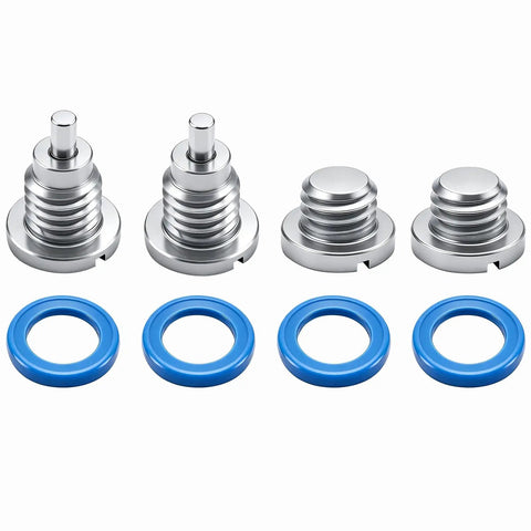 Upgrade Your Ride With This Slick 4 Pack Marine Gear Lube Drain And Fill Screw Kit For Mercruiser Sterndrives Featuring Magnetic Oil Plugs Compatible With 3/8 Inch 16 Thread Outboards To Keep Your Engine Running Smooth Like Butter. 4 silver metal magnetic drain plugs with blue sealing washers