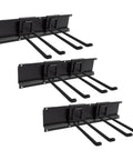 Three rails of the 48 Inch Garage Tool Organizer Wall Mount Heavy Duty Storage Rack With 3 Rails And 6 Adjustable Hooks 300 Lb Load Capacity