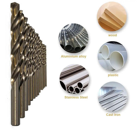 Cobalt Drill Bit Set 29 Piece M35 High Speed Steel Twist Jobber Bits Heavy Duty For Hardened Metal with materials it can drill