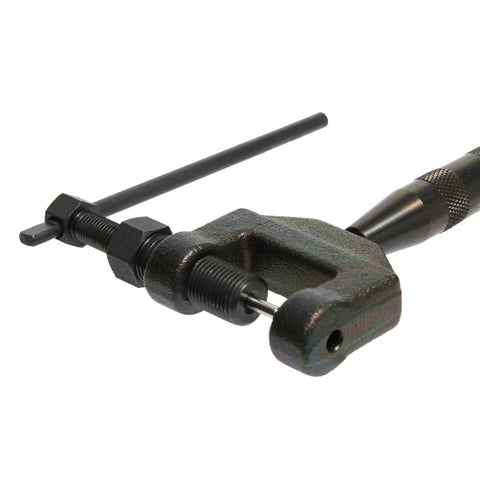 Close-up of Chain Breaker Splitter Tool For Roller Chains, DIY Friendly Chain Cutter And Detacher For Motorcycle Go Kart Mini Bike Dirt Bike 428 520 525 530 And Extensions Included