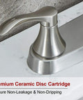 Close-up of Sleek Brushed Nickel Kitchen Faucet Featuring Pull Out Side Spray Smooth Twist Valves with premium ceramic disc cartridge.