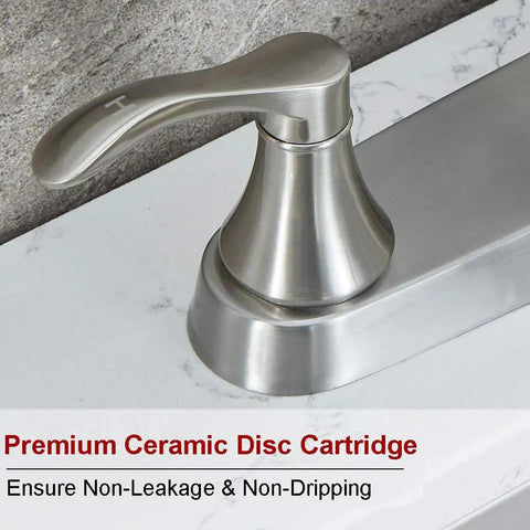 Close-up of Sleek Brushed Nickel Kitchen Faucet Featuring Pull Out Side Spray Smooth Twist Valves with premium ceramic disc cartridge.
