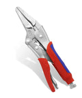 9 Inch Needle Nose Locking Pliers With Cr V Steel Jaws Adjustable Clamping Screw Heavy Duty Beef For Engine Bays Wiring And Electronics, silver and red design.