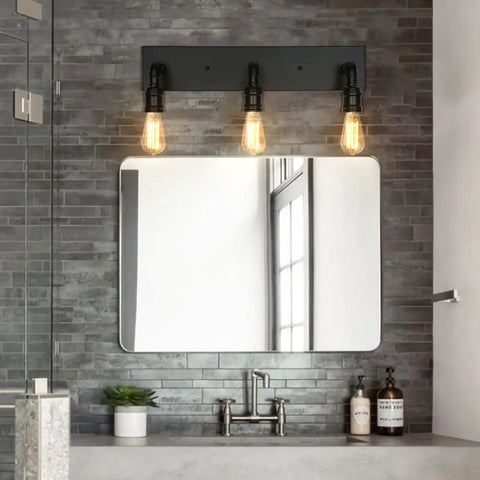 Industrial Farmhouse Vanity Light With Three Lights Water Pipe Wall Sconce for powder room, bedroom, dressing room, and entryway.