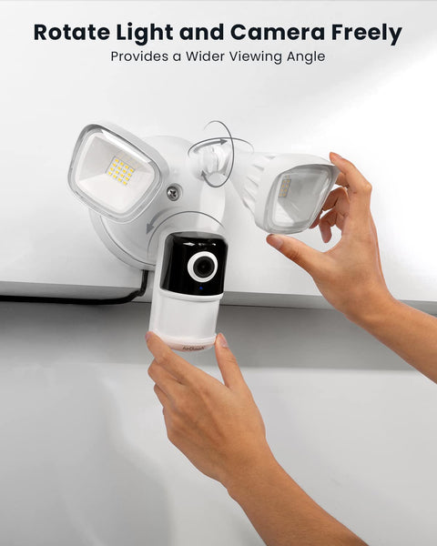 Hands adjusting Wired Floodlight Security Camera With 2K Clarity, Outdoor Motion Sensor, 2600 Lumens Of Bright Light