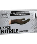 ForPro black nitrile gloves, large, 100-count box, powder-free, latex-free