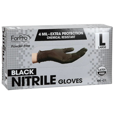 ForPro black nitrile gloves, large, 100-count box, powder-free, latex-free