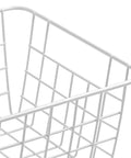 Close-up of Set Of 4 White Wire Storage Baskets For Freezer, Pantry, And Bathroom Organization, showing coated steel finish.