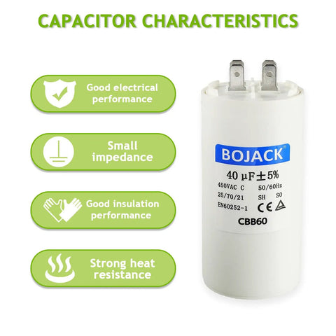 CBB60 40uF 450V AC Round Run Start Capacitor For Motors 50 60Hz Explosion Proof Condenser Heat Pump Pool Pump Air Conditioner Tough As Nails Durable Build Performance with characteristics highlighted