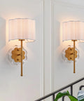 Set Of 2 Modern Wall Sconces With Creamy White Fabric Flower Shades And Antique Brass Brush Finish For Vanity, Stairway, Fireplace, Kitchen, Living Room, And Bedside Lighting, Dope Dimmable UL Listed mounted on wall