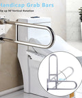 Sturdy 23.6 Inch Stainless Steel Toilet Grab Bar With Flip Up Design For Bathroom Safety shown mounted beside a toilet.