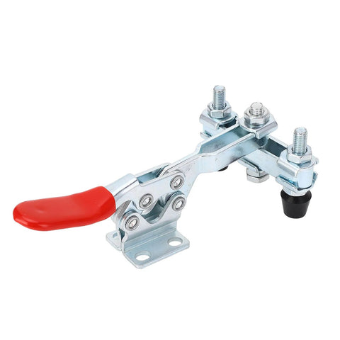 Heavy Duty Quick Release Toggle Clamp For Woodworking Jigs And Fixtures, Horizontal Clamp For Welding, Red Handle, Mounted View